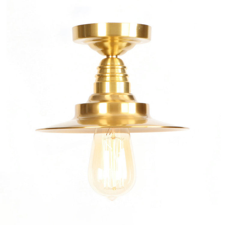 Industrial Metal Flush Mount Ceiling Light - Gold Saucer Single Head Ceiling Fixture for Living Room