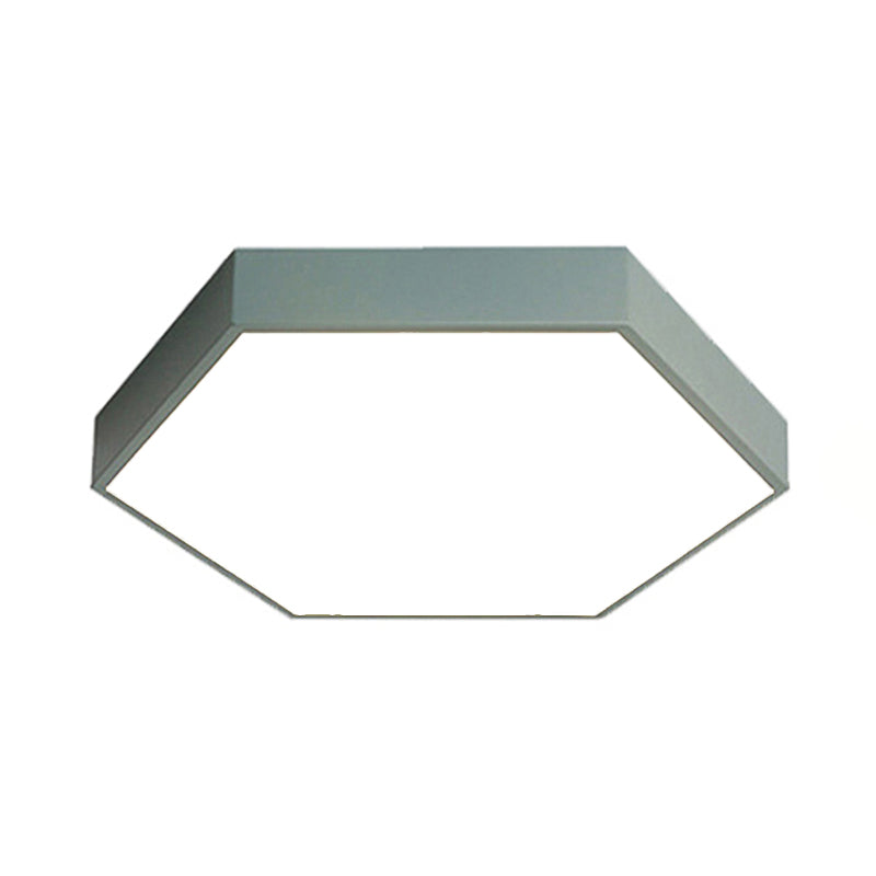 Modern LED Flush Mount with Metal Shade - Hexagon Design in Gray/Yellow/Blue, White/Warm Light - 16"/19.5"/23.5" Wide