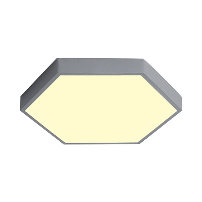 Modern LED Flush Mount with Metal Shade - Hexagon Design in Gray/Yellow/Blue, White/Warm Light - 16"/19.5"/23.5" Wide