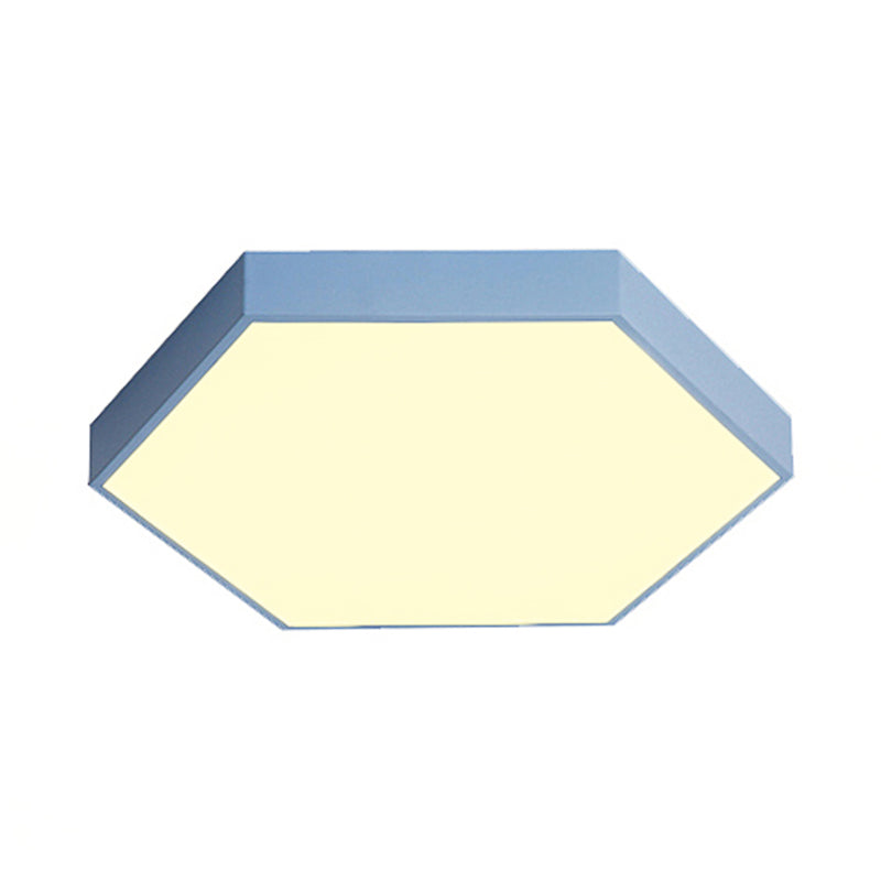 Modern LED Flush Mount with Metal Shade - Hexagon Design in Gray/Yellow/Blue, White/Warm Light - 16"/19.5"/23.5" Wide