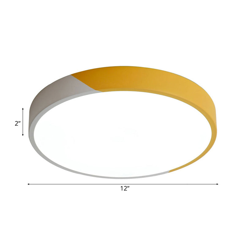 Round Flush Mount LED Ceiling Lamp in Macaron Acrylic and Metal - Available in 3 Sizes and 3 Color Options - Ideal for Bedroom