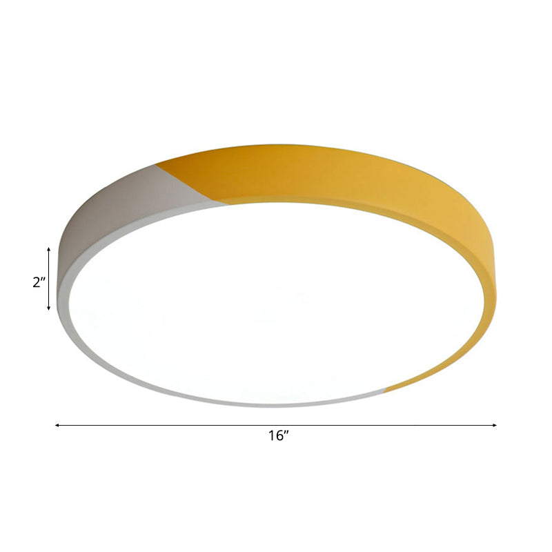 Round Flush Mount LED Ceiling Lamp in Macaron Acrylic and Metal - Available in 3 Sizes and 3 Color Options - Ideal for Bedroom