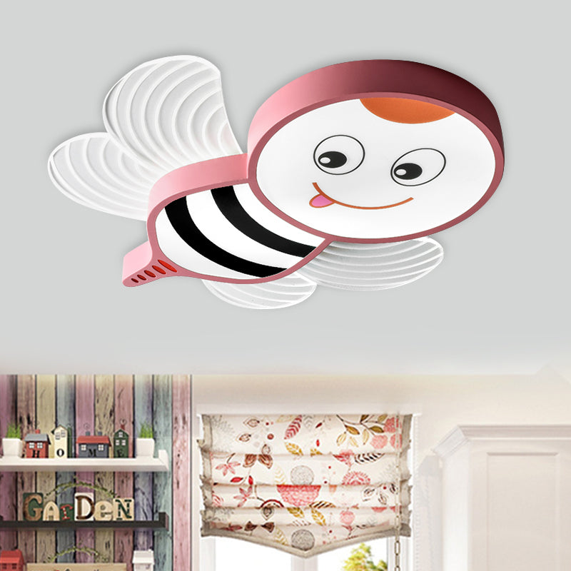 Bee Shape LED Flushmount Lighting - Fun Cartoon Design for Bedroom with White/Pink/Yellow Acrylic Flush Mount Fixture