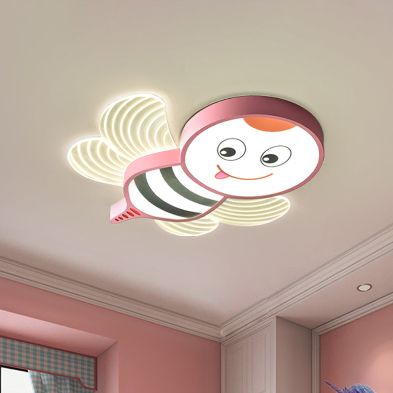Bee Shape LED Flushmount Lighting - Fun Cartoon Design for Bedroom with White/Pink/Yellow Acrylic Flush Mount Fixture
