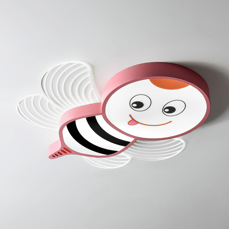 Bee Shape LED Flushmount Lighting - Fun Cartoon Design for Bedroom with White/Pink/Yellow Acrylic Flush Mount Fixture