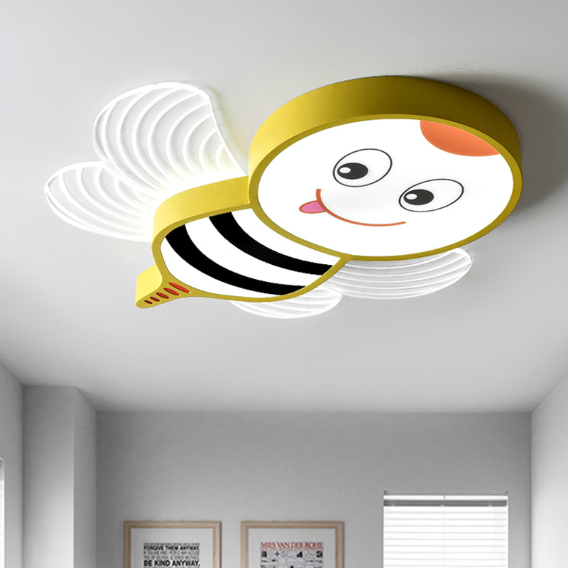 Bee Shape LED Flushmount Lighting - Fun Cartoon Design for Bedroom with White/Pink/Yellow Acrylic Flush Mount Fixture
