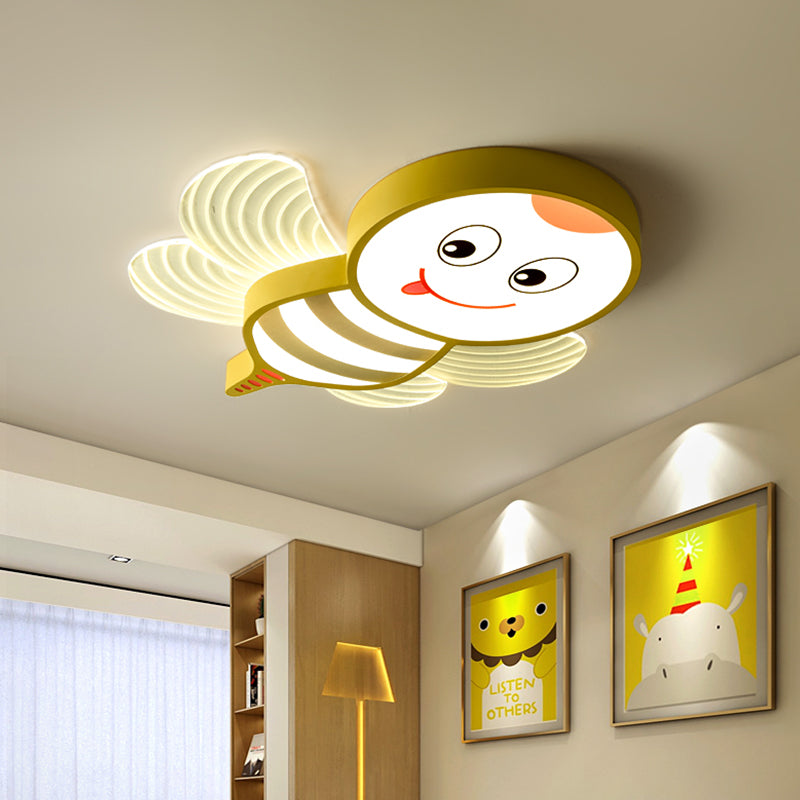 Bee Shape LED Flushmount Lighting - Fun Cartoon Design for Bedroom with White/Pink/Yellow Acrylic Flush Mount Fixture