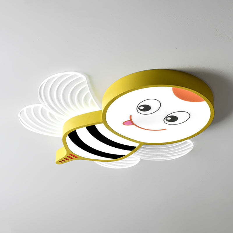 Bee Shape LED Flushmount Lighting - Fun Cartoon Design for Bedroom with White/Pink/Yellow Acrylic Flush Mount Fixture