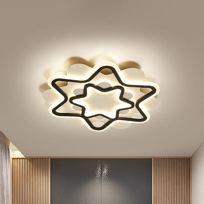 Nordic Style LED Acrylic Star Frame Flush Mount Ceiling Lamp in White/Black