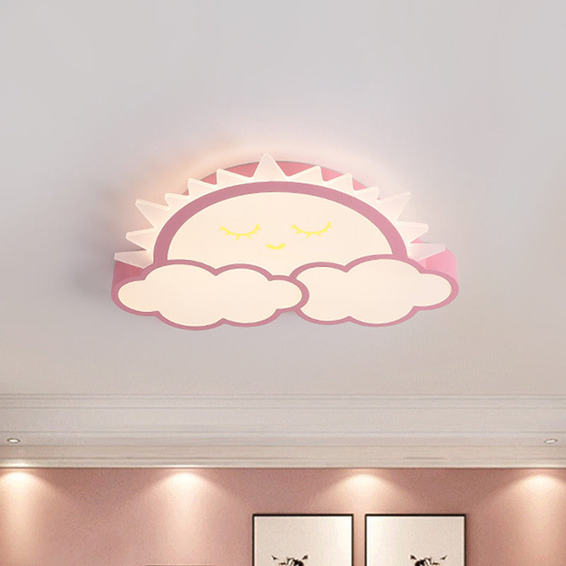Sun & Cloud LED Ceiling Flush Light Fixture for Kids Room in Yellow/Blue/Pink