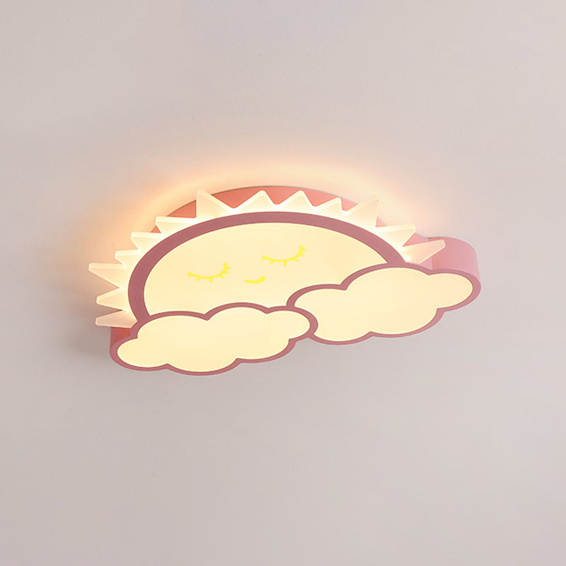 Sun & Cloud LED Ceiling Flush Light Fixture for Kids Room in Yellow/Blue/Pink