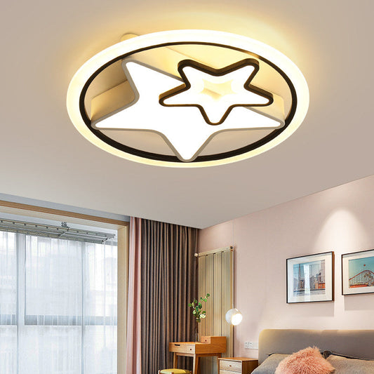 Nordic Acrylic LED Dual Star Flush Lighting for Bedroom Ceiling - White/Black