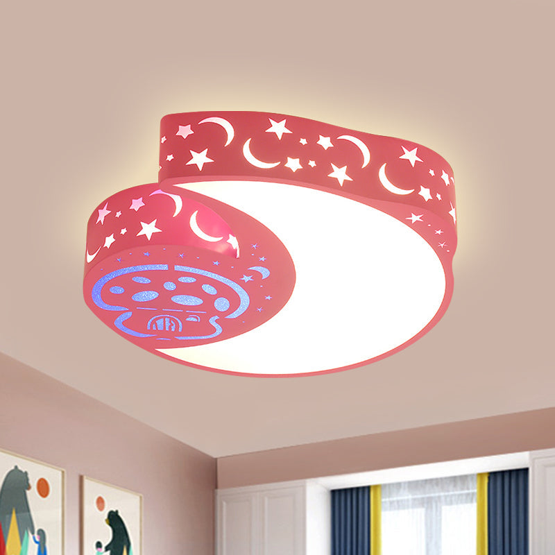 Luminaire encastré à LED en métal en forme de lune et de champignon - Lampe à encastrer rose pour enfants