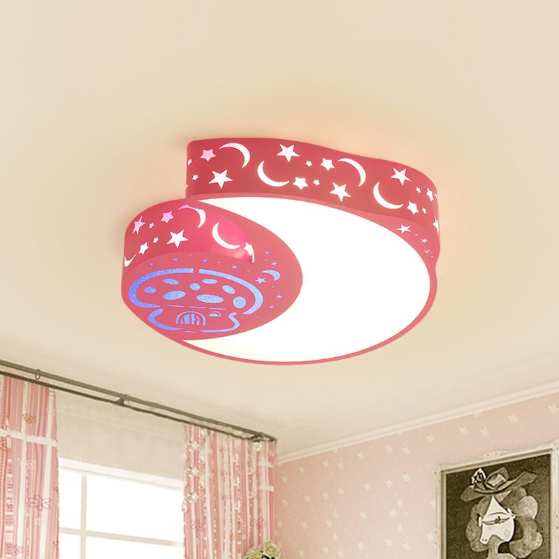 Luminaire encastré à LED en métal en forme de lune et de champignon - Lampe à encastrer rose pour enfants