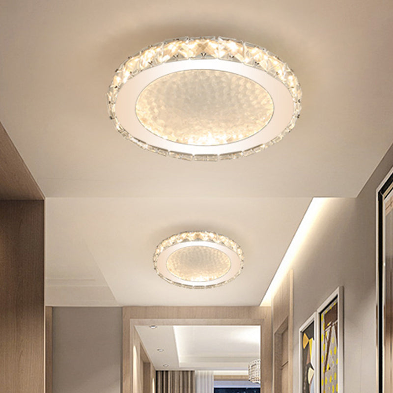 Modern LED Crystal Flushmount Ceiling Lamp with Minimalist Nickel Finish