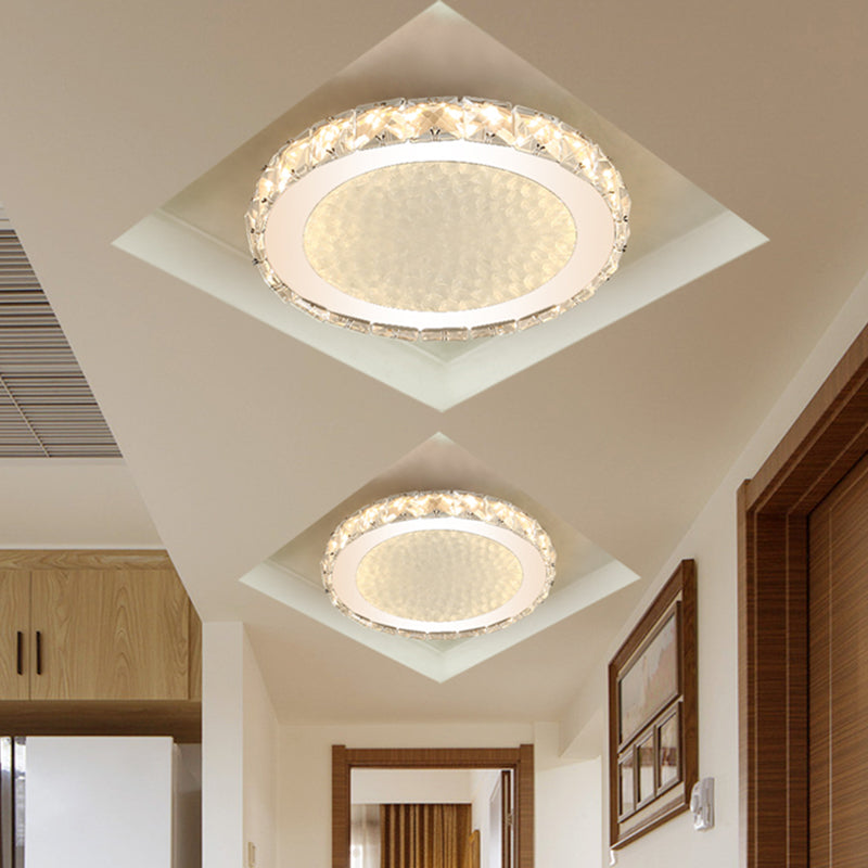 Modern LED Crystal Flushmount Ceiling Lamp with Minimalist Nickel Finish