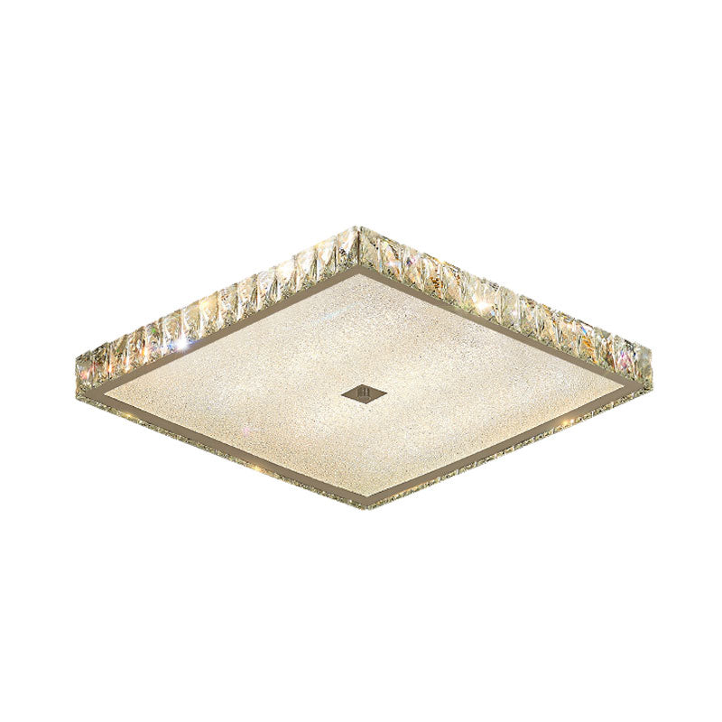 Modern Nickel Flush Mounted LED Lamp with Squared Crystal Facets for Bedroom Lighting