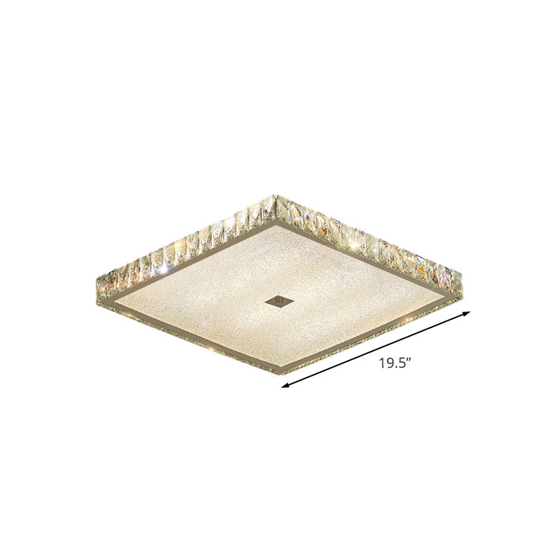Modern Nickel Flush Mounted LED Lamp with Squared Crystal Facets for Bedroom Lighting