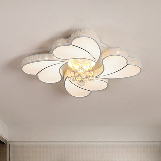 Contemporary Acrylic Loving Heart Flush Lamp: 4-Head White LED with Crystal Droplet