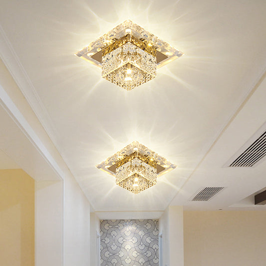 Crystal Cube LED Ceiling Light for Hallway - Simple Flush Mount Design