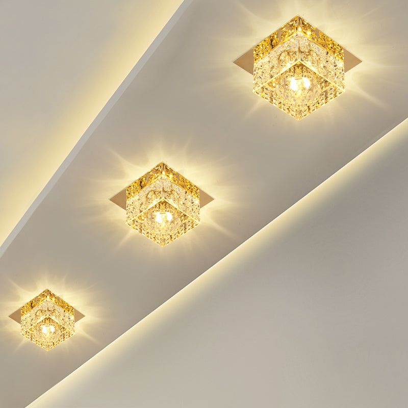 Crystal Cube LED Ceiling Light for Hallway - Simple Flush Mount Design