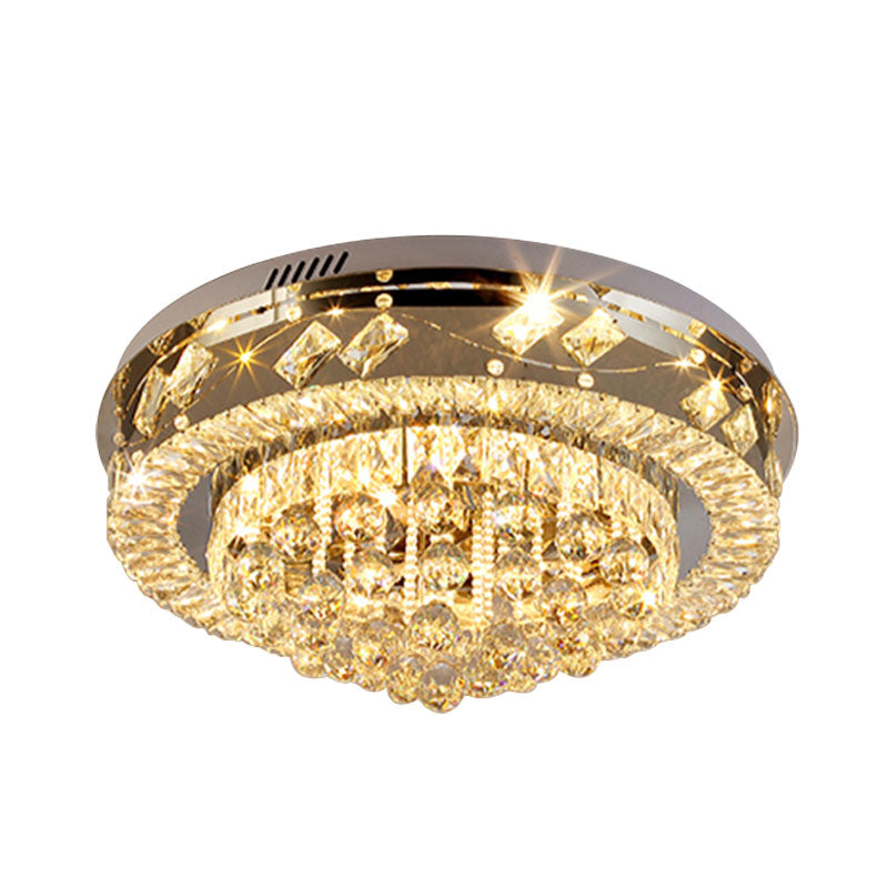 Modern Round Flush Ceiling Crystal LED Bedroom Light Fixture