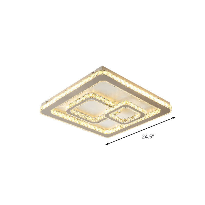 Minimal Squared Crystal Block LED Ceiling Lamp for Bedroom - Nickel Flushmount Light