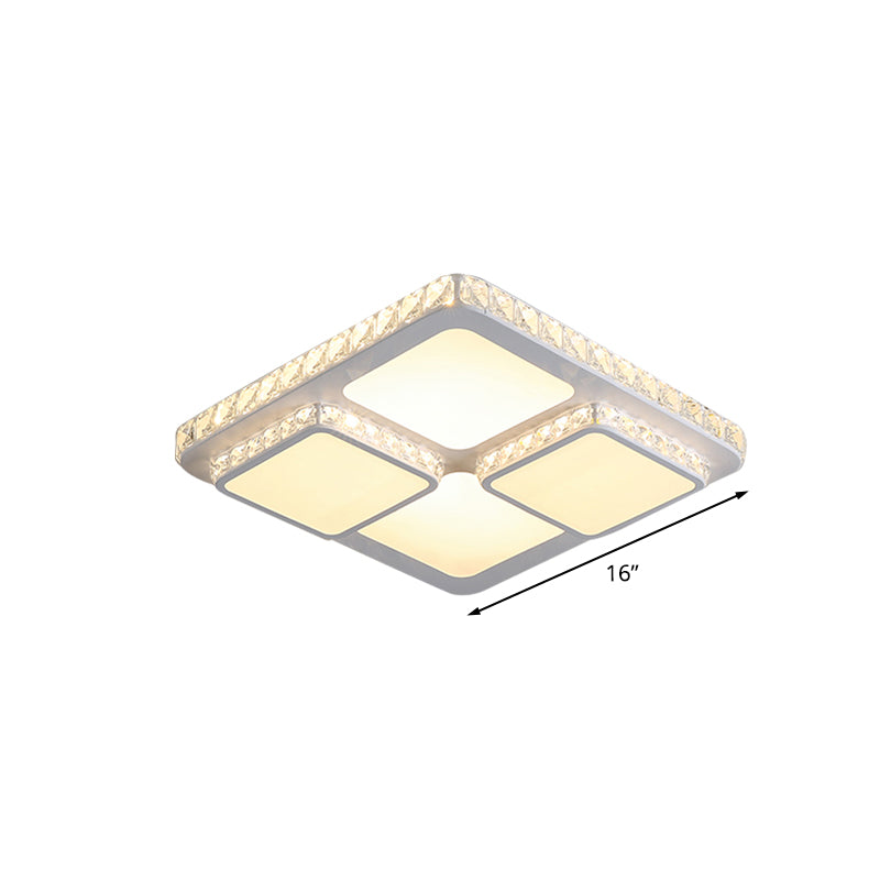 Modern Crystal Block LED White Ceiling Lamp - Splicing Square Flush Light Fixture