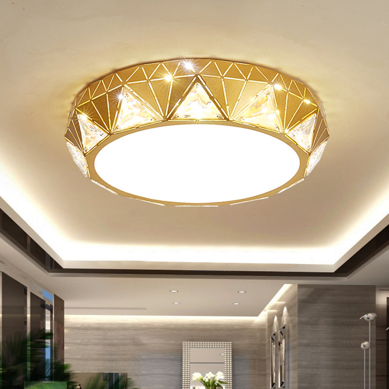 Geometric Gold Flush Mount with Crystal LED Lights - Contemporary Triangle Design