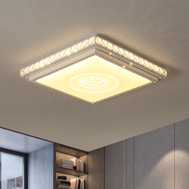 Simple LED White Flush Mount Ceiling Light for Bedroom - Crystal Block Round/Square Fixture