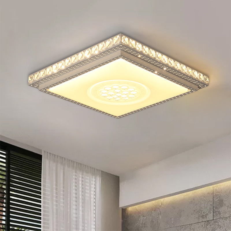 Simple LED White Flush Mount Ceiling Light for Bedroom - Crystal Block Round/Square Fixture