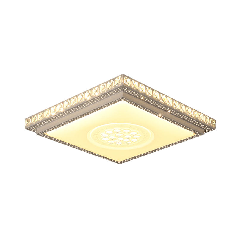 Simple LED White Flush Mount Ceiling Light for Bedroom - Crystal Block Round/Square Fixture