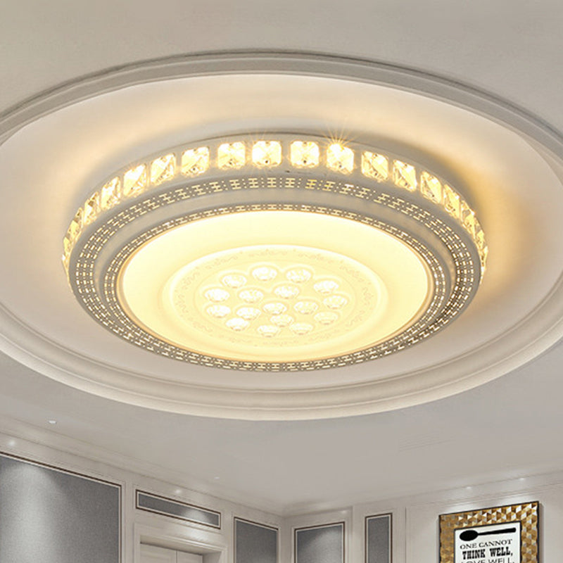Simple LED White Flush Mount Ceiling Light for Bedroom - Crystal Block Round/Square Fixture