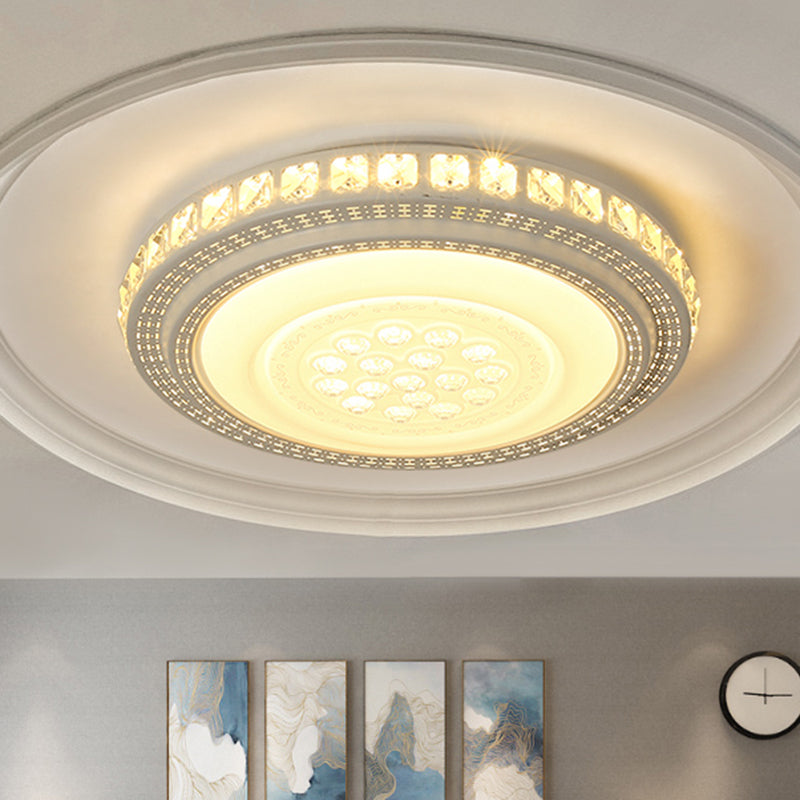 Simple LED White Flush Mount Ceiling Light for Bedroom - Crystal Block Round/Square Fixture