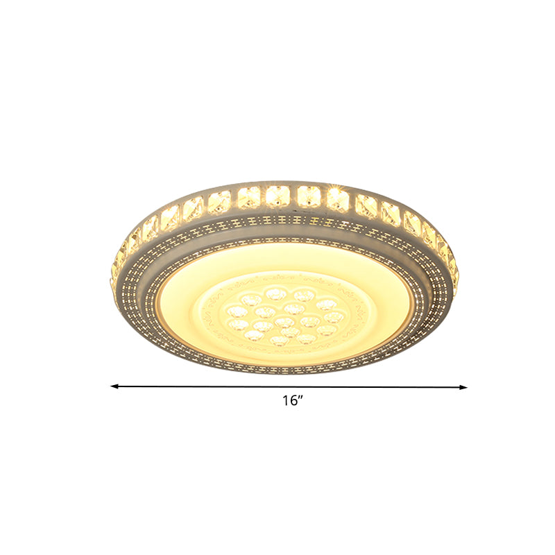 Simple LED White Flush Mount Ceiling Light for Bedroom - Crystal Block Round/Square Fixture