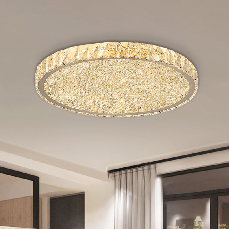 Minimal LED Flushmount Ceiling Light for Bedroom - Clear Beveled Crystal Round Flush Mount