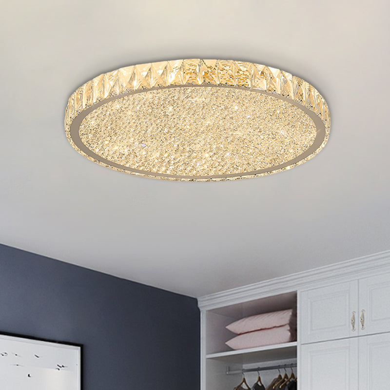Minimal LED Flushmount Ceiling Light for Bedroom - Clear Beveled Crystal Round Flush Mount