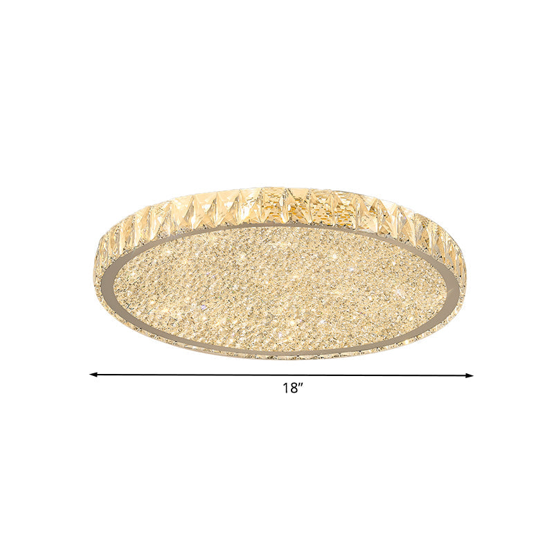 Minimal LED Flushmount Ceiling Light for Bedroom - Clear Beveled Crystal Round Flush Mount