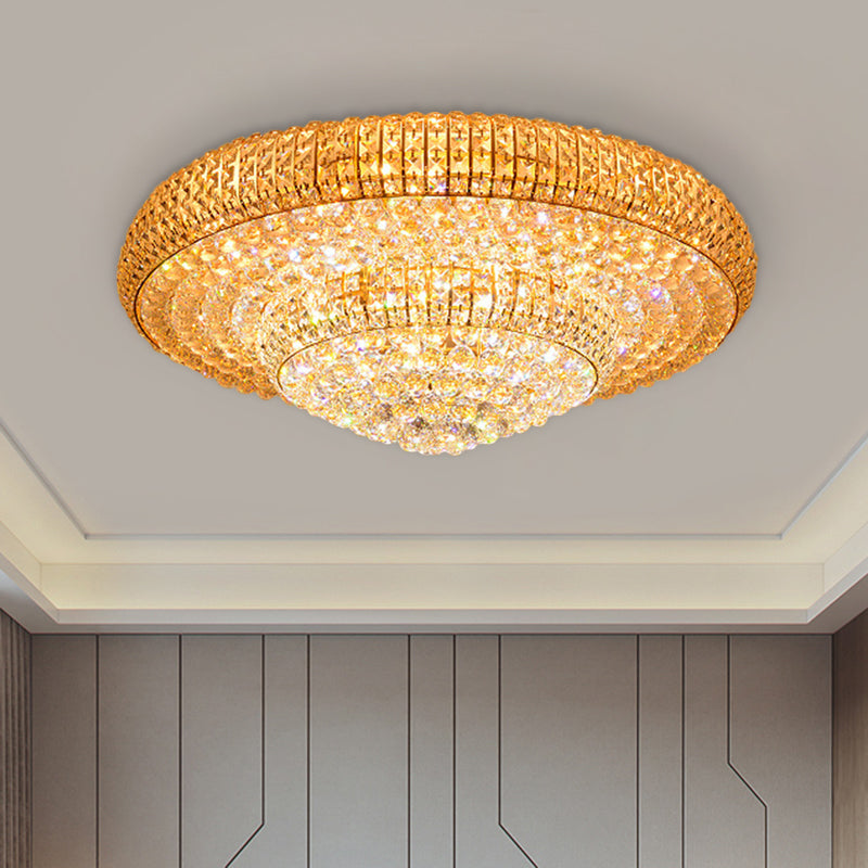 Contemporary Round Crystal LED Flush Light Fixture for Ceiling Mount - 2-Layer Design - Ideal for Living Rooms