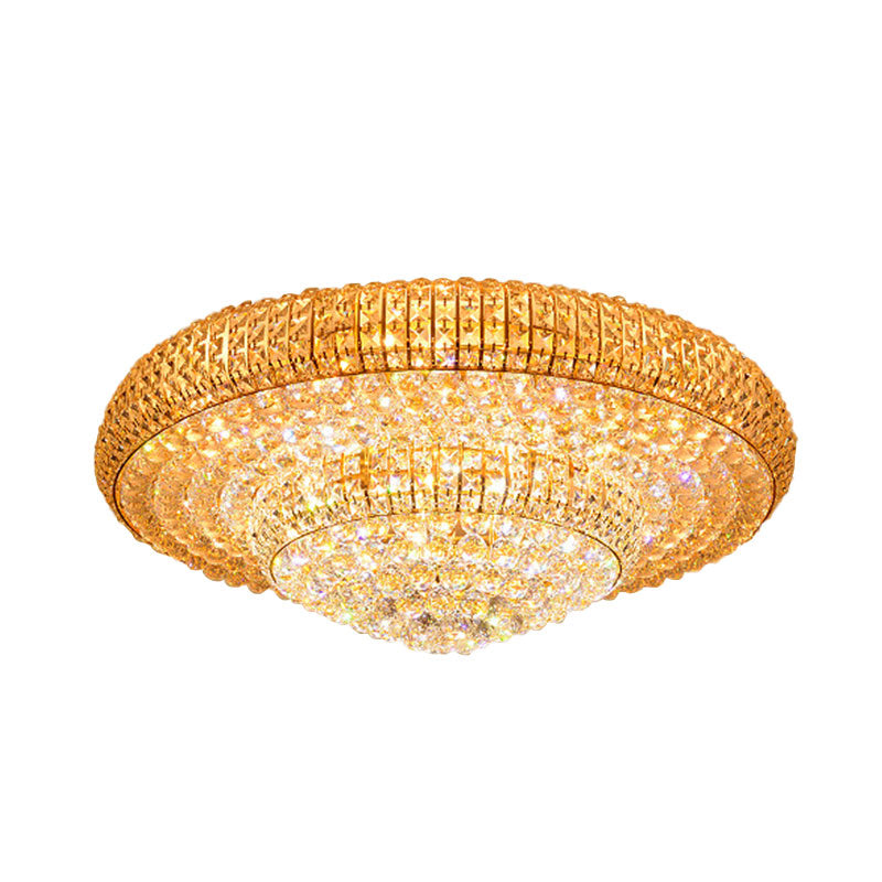 Contemporary Round Crystal LED Flush Light Fixture for Ceiling Mount - 2-Layer Design - Ideal for Living Rooms