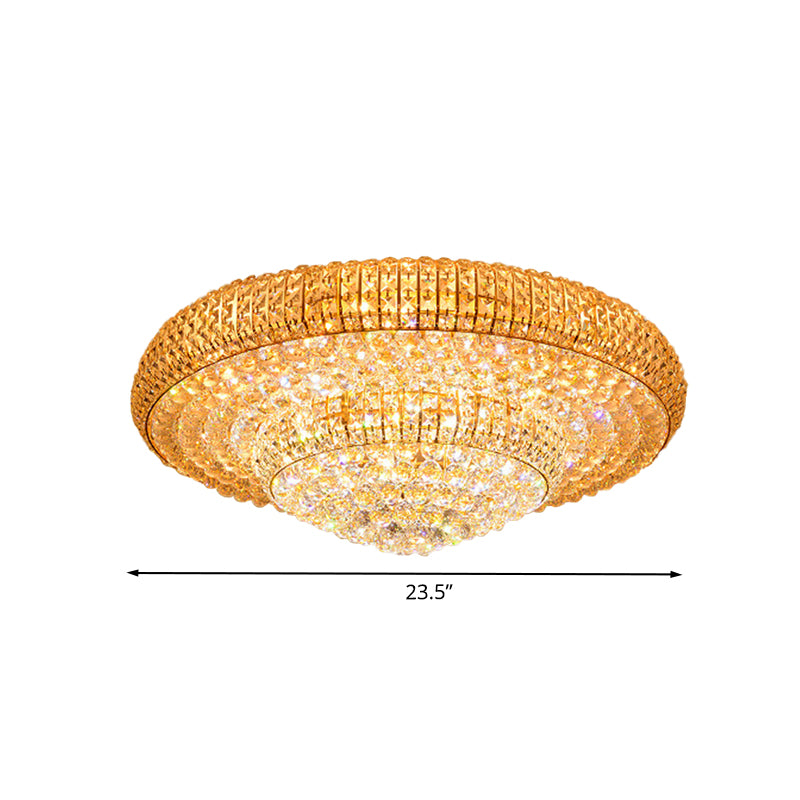 Contemporary Round Crystal LED Flush Light Fixture for Ceiling Mount - 2-Layer Design - Ideal for Living Rooms