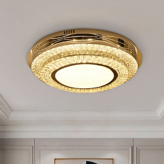 Stainless-Steel Crystal LED Bedroom Flush Mount Lamp: Modernist Round Flushmount Lighting