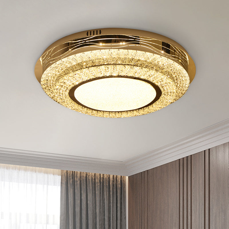 Stainless-Steel Crystal LED Bedroom Flush Mount Lamp: Modernist Round Flushmount Lighting