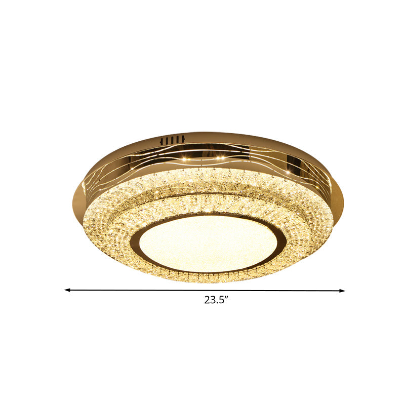 Stainless-Steel Crystal LED Bedroom Flush Mount Lamp: Modernist Round Flushmount Lighting