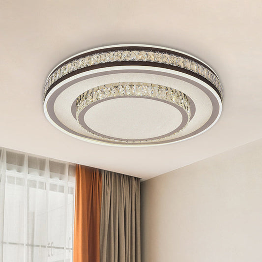 Modern Crystal Circle Flushmount Ceiling Light with LED - Black 2-Layer Flush