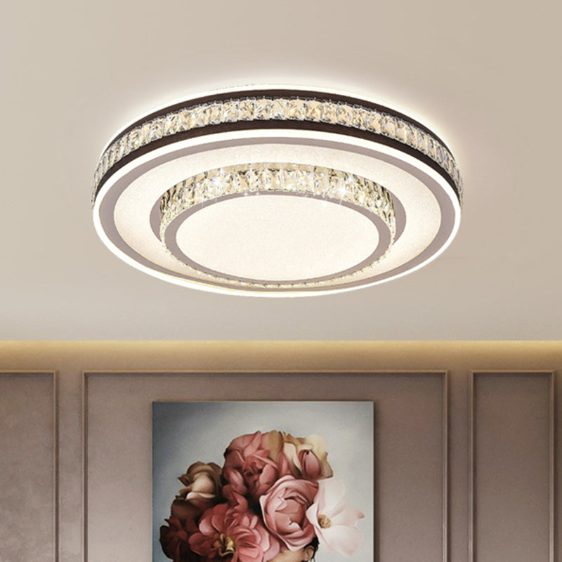 Modern Crystal Circle Flushmount Ceiling Light with LED - Black 2-Layer Flush