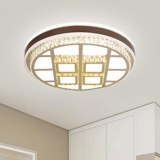 Modern Beveled Crystal Round LED Ceiling Light in Brown