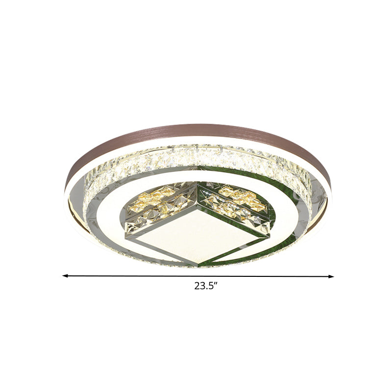Contemporary Crystal LED Flush Mount Brown Light for Bedroom