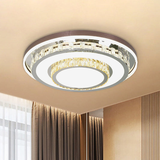 Modern LED Crystal Flush Mount Light Fixture - Stainless Steel Layered, Round Design