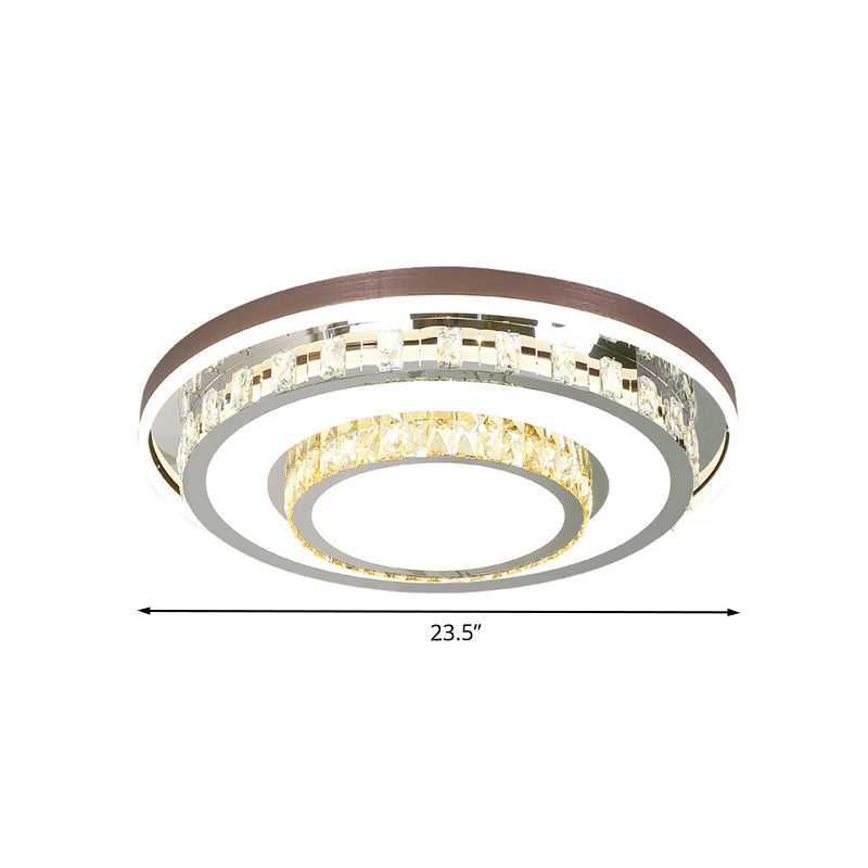 Modern LED Crystal Flush Mount Light Fixture - Stainless Steel Layered, Round Design